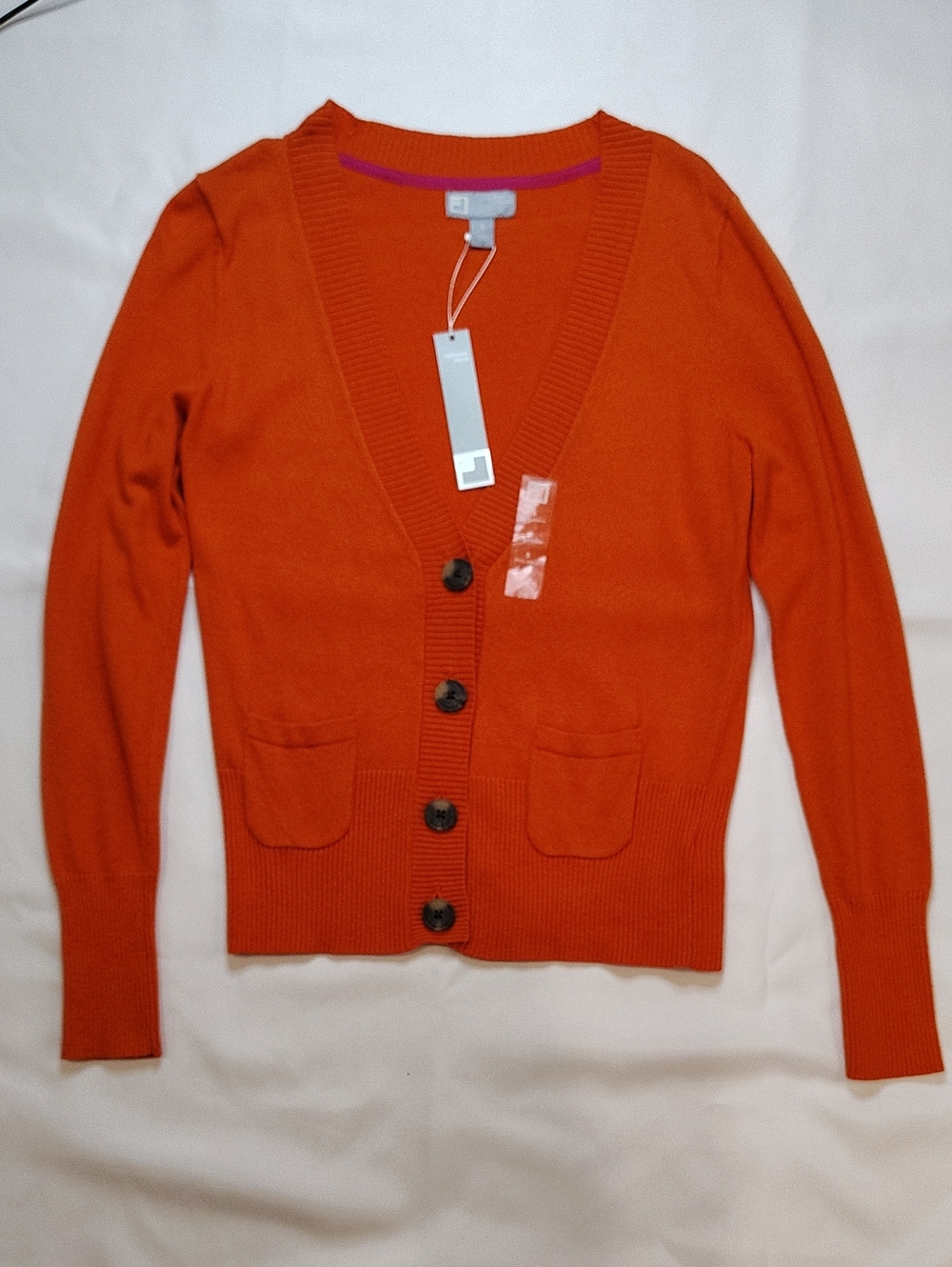 JCPenney Cashmere Blend Cardigan Sweater Size S Orange V-Neck Button Front